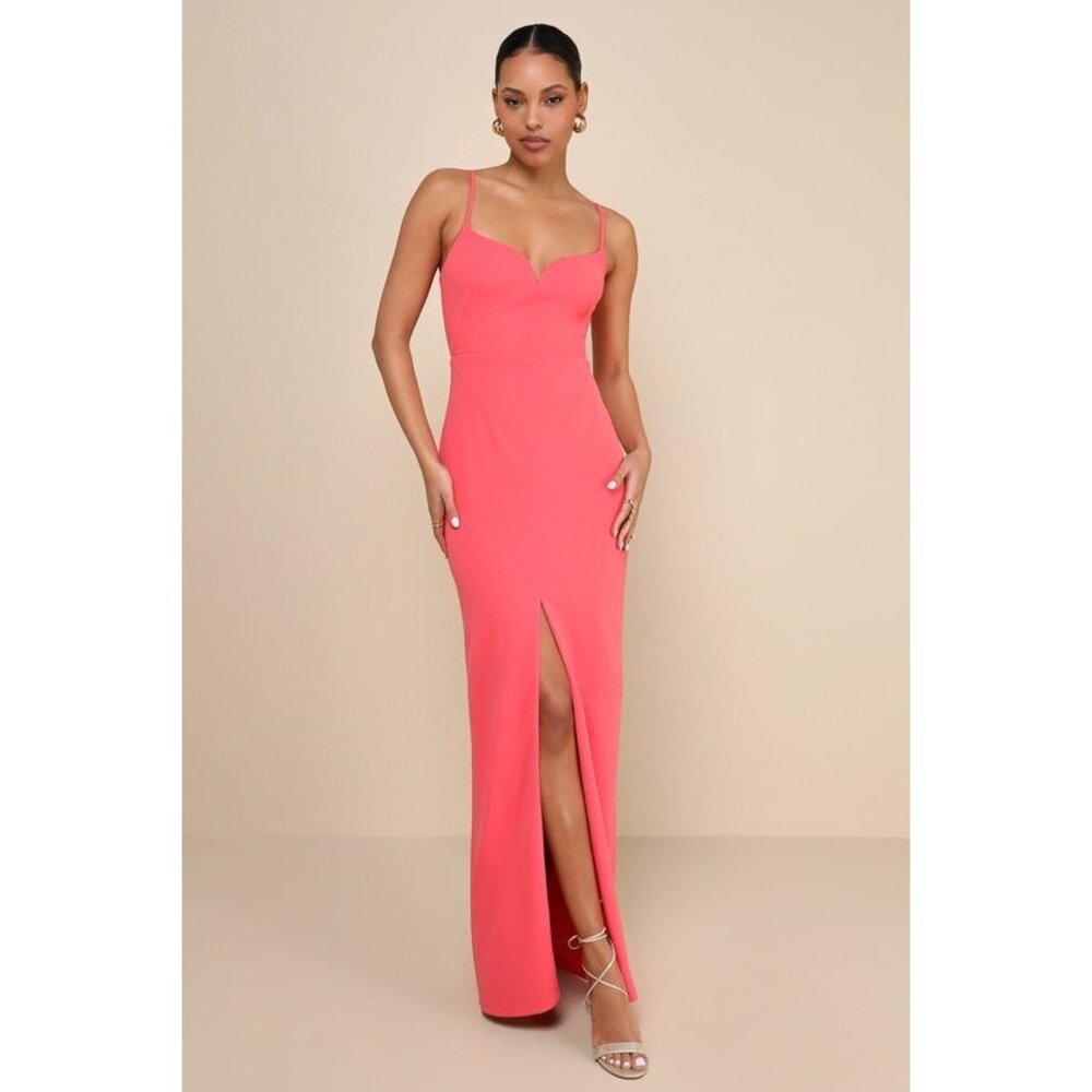 Lulus Impressive Glamour Coral Pink Sleeveless Column Maxi Dress - Size S